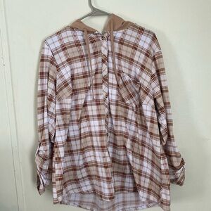 Plaid Button Down Shirt with Hood